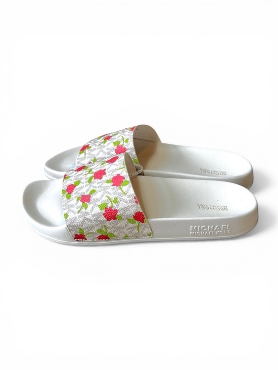 Michael Kors Shoes - MICHAEL KORS Signature Vanilla Cream Floral Monogram Logo Slip On Slides
